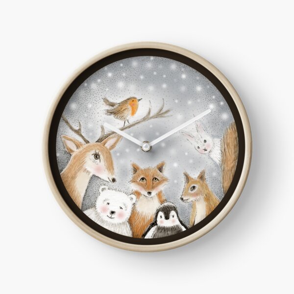 Time for a party, cute woodland animals having a get together in mid winter ! Clock