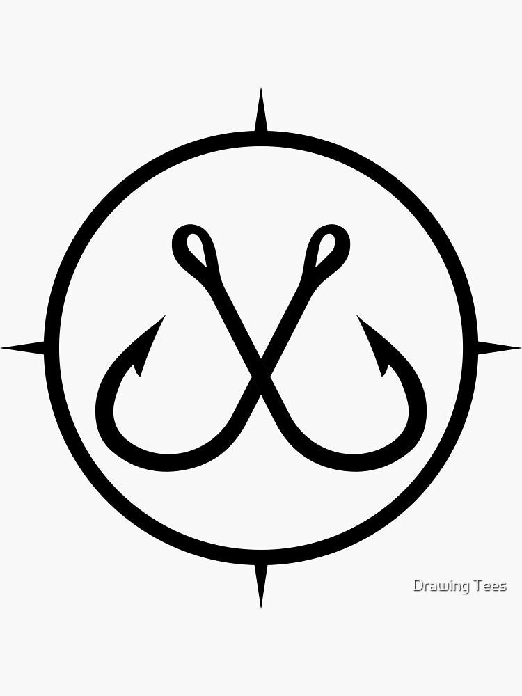 Fishing Hook with Compass silhouette Sticker for Sale by Drawing