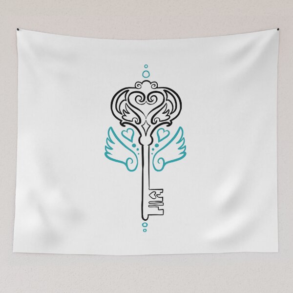 Item preview, Key to your Heart art noveau skeleton key tattoo design colour decorations designed and sold by cu-b3.