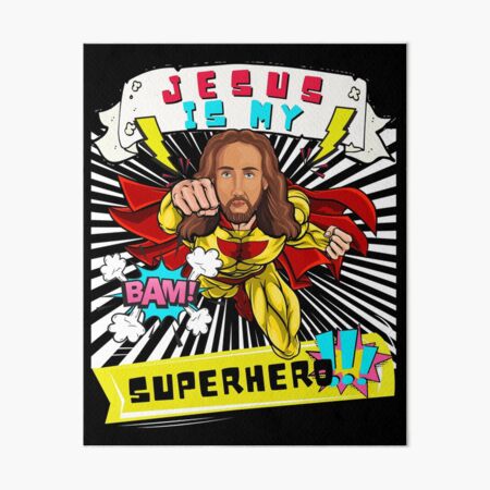 Jesus Is My Superhero Red And Yellow Comic- Black Art Board Print