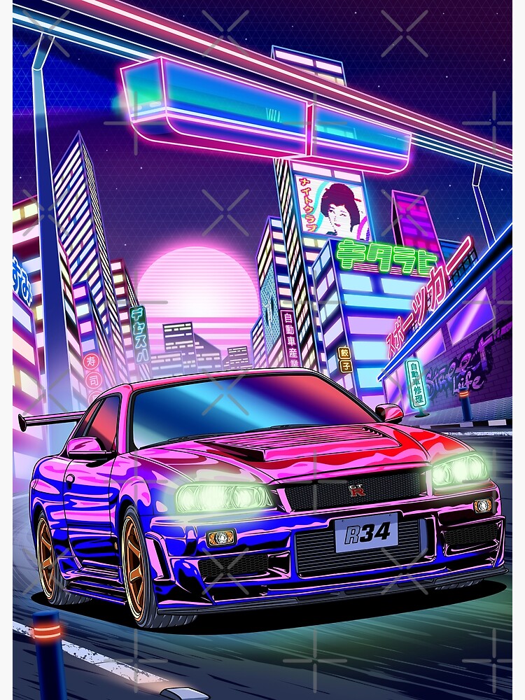 Nissan Skyline GT-R R34 Vaporwave Art Print for Sale by Navin Guyvit