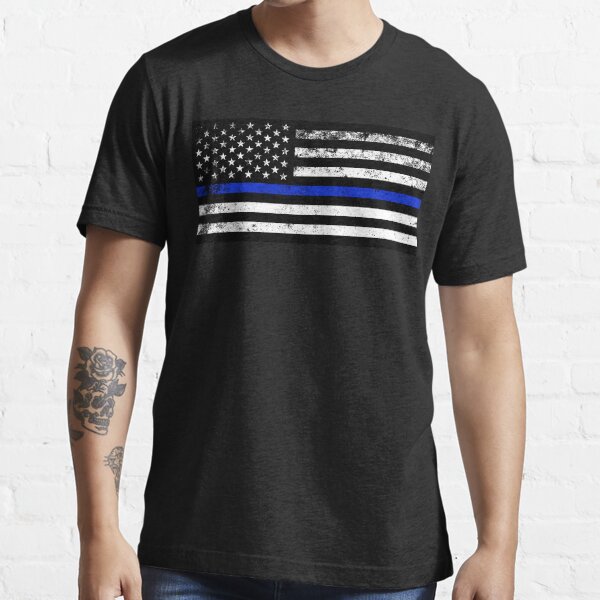 Police Styled Distressed Horizontal American Flag Essential T-Shirt