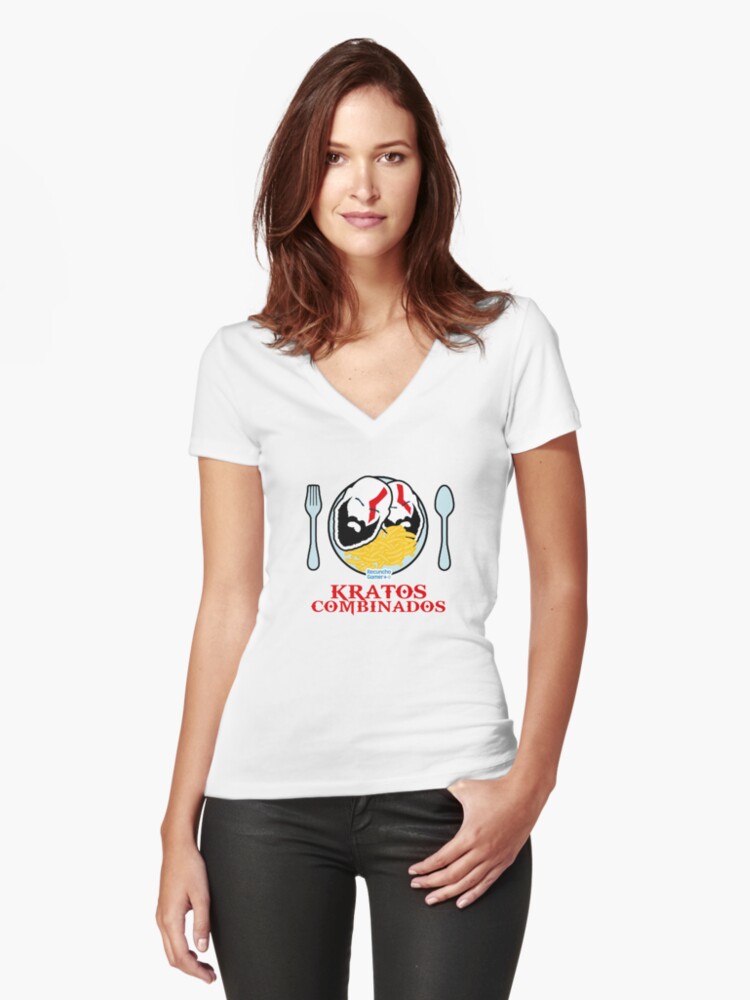 Imagen 1 de 3, Camiseta entallada de cuello en V con la obra Kratos Combinados, diseñada y vendida por RecunchoGamer.