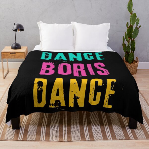 Item preview, Quote mocking Boris Johnson: «Dance, Boris, Dance». Bright azure blue, pink, yellow print. designed and sold by fowons.