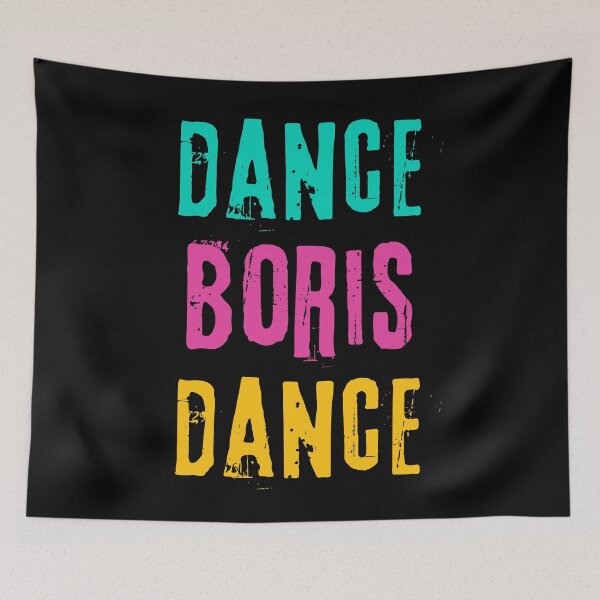Item preview, Quote mocking Boris Johnson: «Dance, Boris, Dance». Bright azure blue, pink, yellow print. designed and sold by fowons.