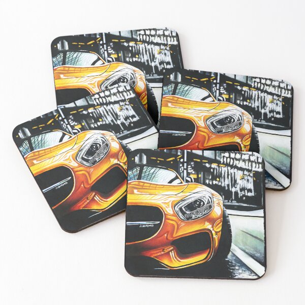 Item preview, Mercedes AMG, car drawing, yellow black, New York, original design, Art Pamela designed and sold by ArtPamDesign.