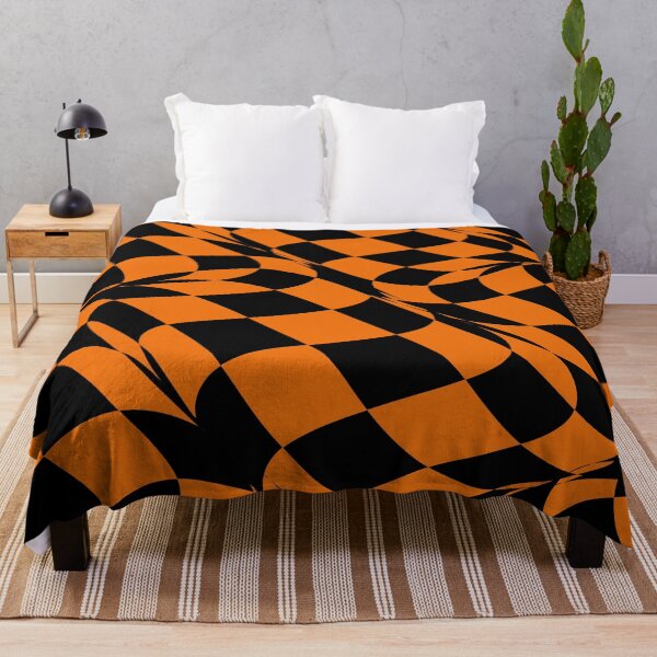 Artikelvorschau, Black and Orange Distorted Checkerboard Pattern - Coloro 2022 Popular Color Magma Orange 024-55-38 entworfen und verkauft von ColorOfTheYears.