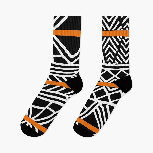 Item preview, Orange Black White Mudcloth Stripe Pattern Pairs Coloro 2022 Popular Color Magma Orange 024-55-38 designed and sold by ColorOfTheYears.