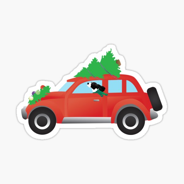 Black Springer Spaniel Driving Red Christmas Car Sticker