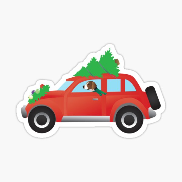 American Foxhound Driving Red Christmas Car Sticker