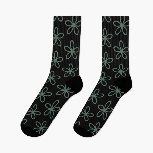 Item preview, Black and Green Minimal Flower Pattern Pairs Coloro 2022 Popular Color Wavelite 069-43-12 designed and sold by ColorOfTheYears.