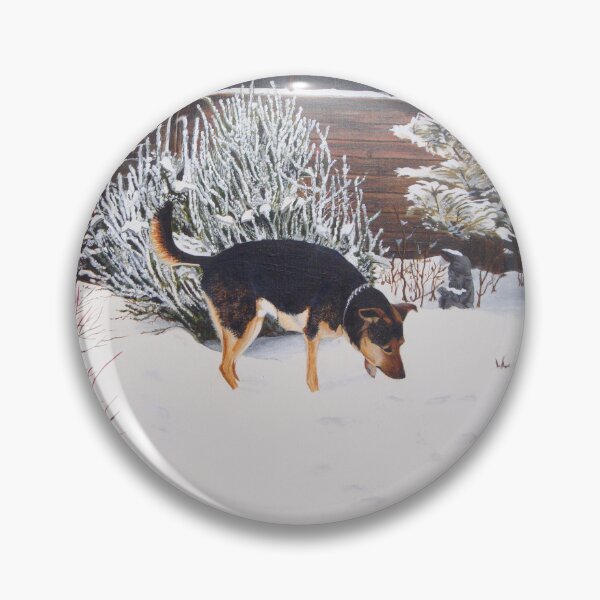 Item preview, Winter snow scene with cute black and tan dog  designed and sold by pollywolly.