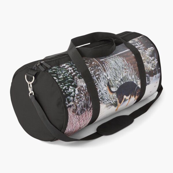 Item preview, Winter snow scene with cute black and tan dog  designed and sold by pollywolly.