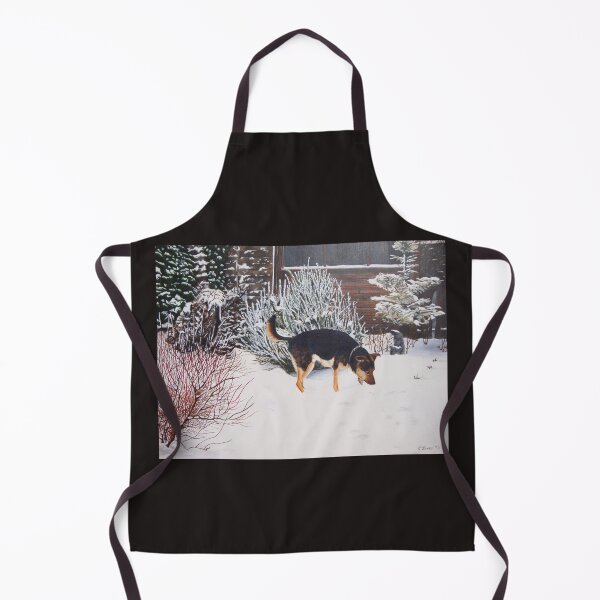 Item preview, Winter snow scene with cute black and tan dog designed and sold by pollywolly.