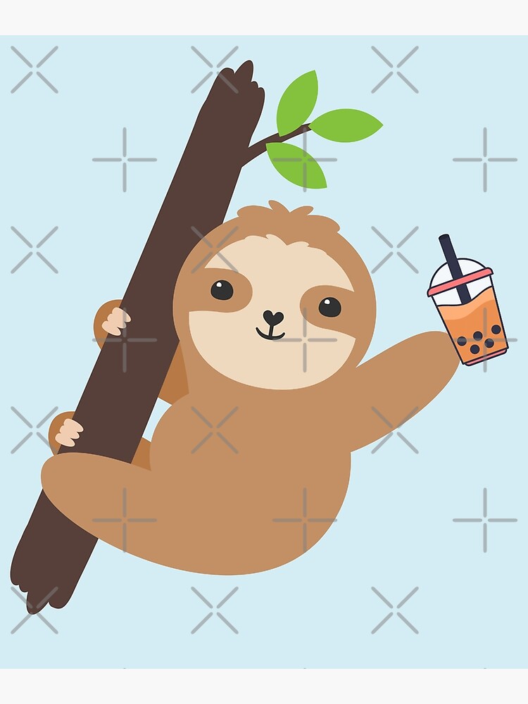 Disover Cute Coffee Sloth | Three Toed Sloth Just Hangin' Out Enjoying a Coffee Premium Matte Vertical Poster