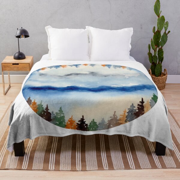 Item preview, Foggy Mountain Forest In Circle, Watercolor Landscape designed and sold by DaisyPaints.