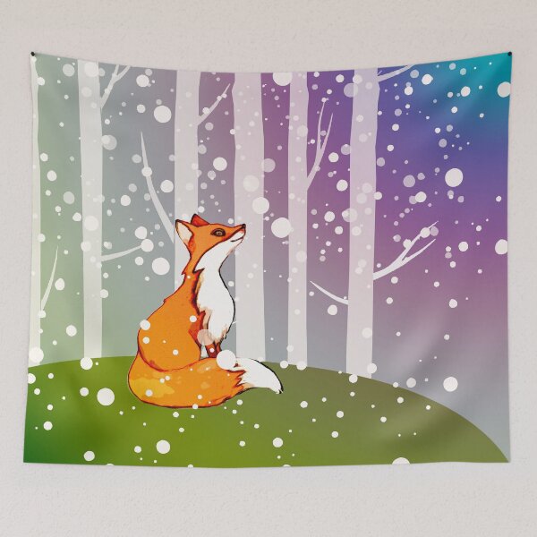 Item preview, Kawaii fox, Magical forest under the snow with cute fox, colorful style designed and sold by Collagedream.