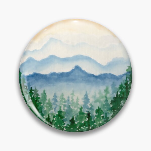 Item preview, Green Foggy Forest And Blue Cloudy Sky In Circle, Watercolor Landscape designed and sold by DaisyPaints.