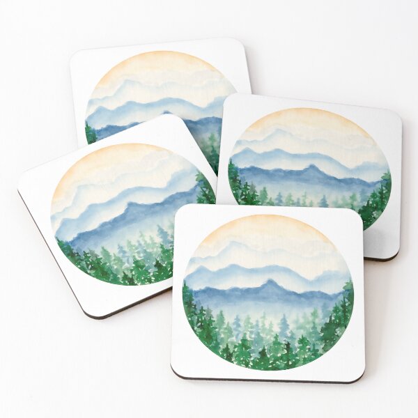 Item preview, Green Foggy Forest And Blue Cloudy Sky In Circle, Watercolor Landscape designed and sold by DaisyPaints.