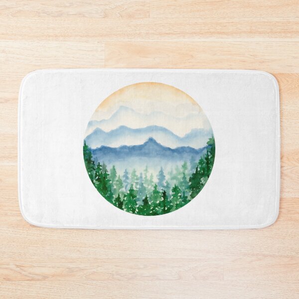 Item preview, Green Foggy Forest And Blue Cloudy Sky In Circle, Watercolor Landscape designed and sold by DaisyPaints.