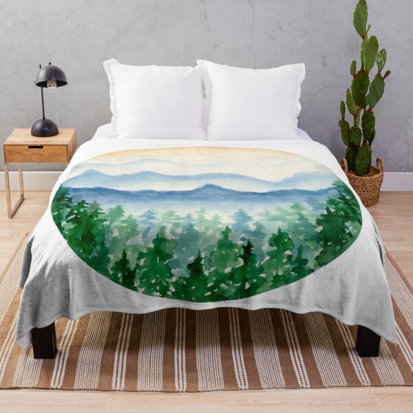 Item preview, Green Foggy Forest And Blue Cloudy Sky In Circle, Watercolor Landscape designed and sold by DaisyPaints.
