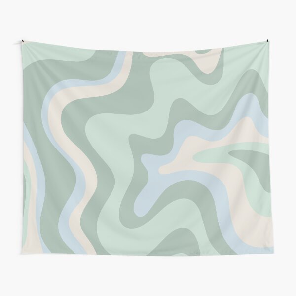 Aperçu de l'œuvre Motif abstrait tourbillon liquide rétro céladon vert menthe bleu bébé beige créée et vendue par kierkegaard.