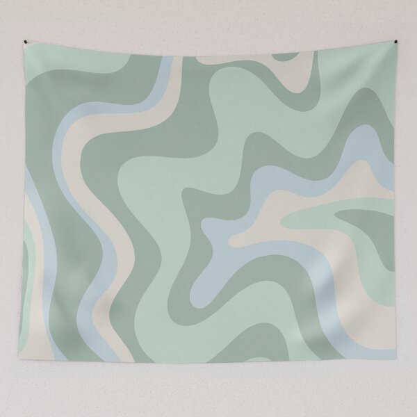 Item preview, Retro Liquid Swirl Abstract Pattern Celadon Mint Green Baby Blue Beige designed and sold by kierkegaard.