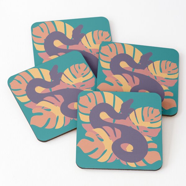 Item preview, Snake in Desert Oasis Themed Colour Monstera Leaves designed and sold by Nerdynoods.