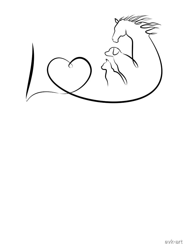 I love animals, horse, dog and cat. One line drawing I love animals, horse, dog and cat. One line drawing