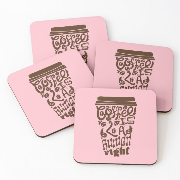Item preview, Coffee is a Human Right, Sticker and T shirt design brown on pink designed and sold by Cheeky Companions.