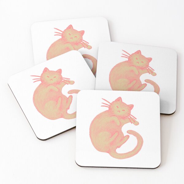Item preview, Cute chubby chonky cat design - coral and neon green colours designed and sold by Balsamista-art.