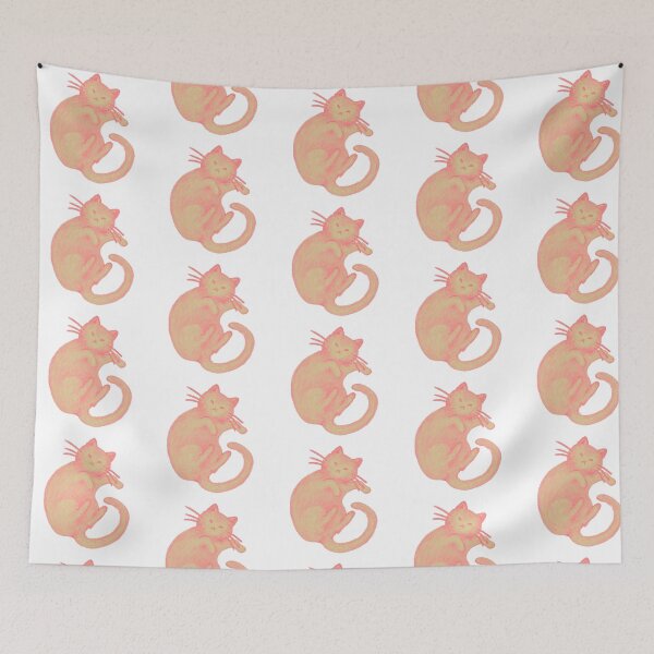 Item preview, Cute chubby chonky cat design - coral and neon green colours designed and sold by Balsamista-art.