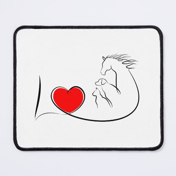 Item preview, I love animals, horse, dog and cat with red heart. One line drawing designed and sold by evk-art.