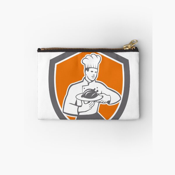 Item preview, Chef Cook Serving Chicken Platter Shield Retro designed and sold by patrimonio.