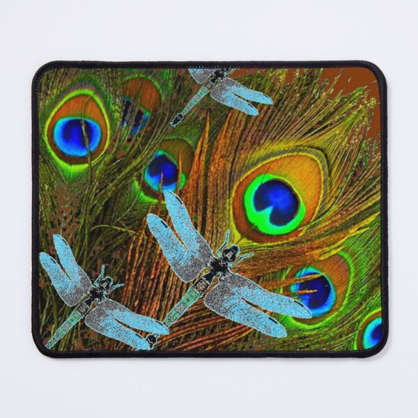 Item preview, BLUE DRAGONFLYS PEACOCK FEATHERS PATTERN ART designed and sold by sharlesart.