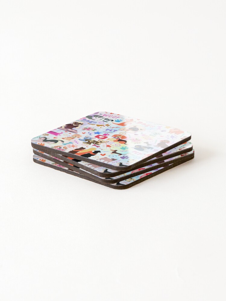 Thumbnail 4 of 5, Coasters (Set of 4), Colorful Dogs Seamless Pattern designed and sold by MoSaid.