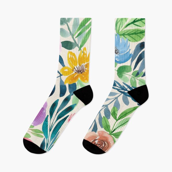 Item preview, Hawaii Hawaiian Flower Watercolor Floral Garden Digital Papers Socks Dress Decoration Family Men Women Gift Idea designed and sold by NOorYES.