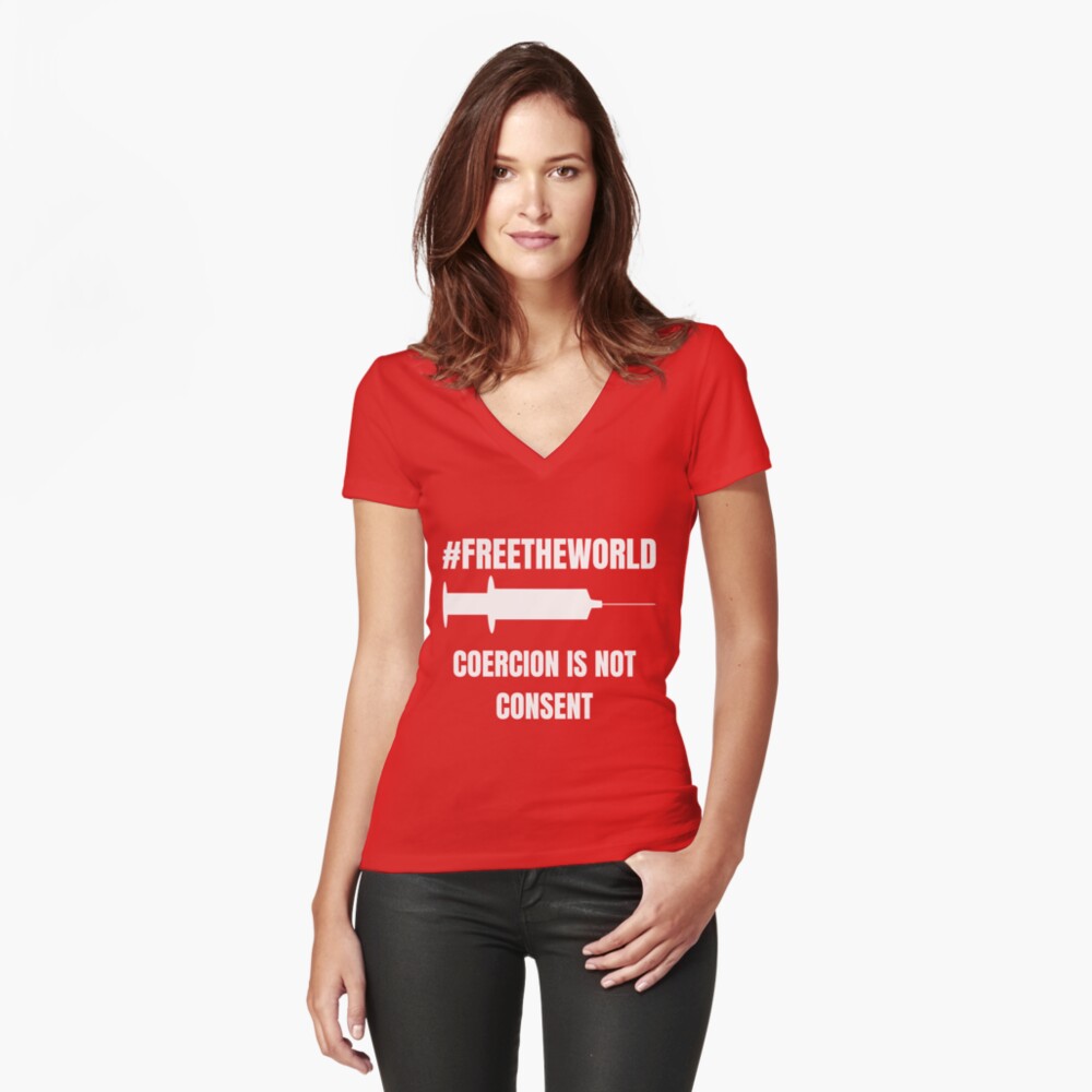 Item preview, Fitted V-Neck T-Shirt designed and sold by free-the-world.