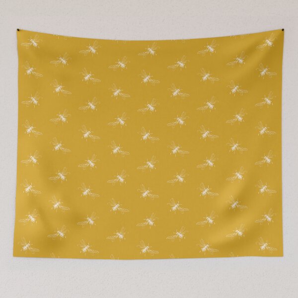 Item preview, White Bee on Mustard Yellow Background - Seamless designed and sold by designsbyreaia.