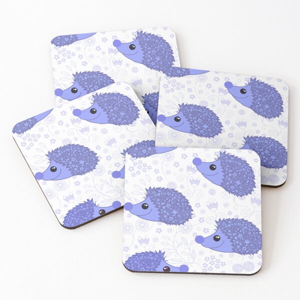 Item preview, Purple flowery hedgehogs on white  designed and sold by QuirkyCraftz.