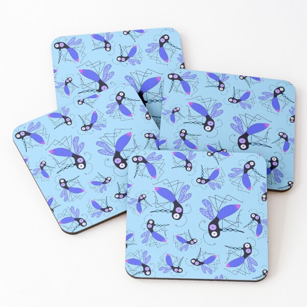 Item preview, Virus sucking indigo mosquitoes on blue designed and sold by QuirkyCraftz.