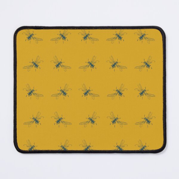 Item preview, Dark Green Bee on Mustard Yellow Background - Seamless designed and sold by designsbyreaia.