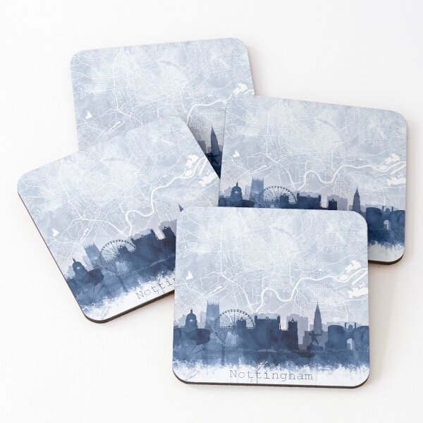 Item preview, Nottingham Skyline & Map Watercolor Navy Blue, Print by Zouzounio Art designed and sold by zouzounioart.