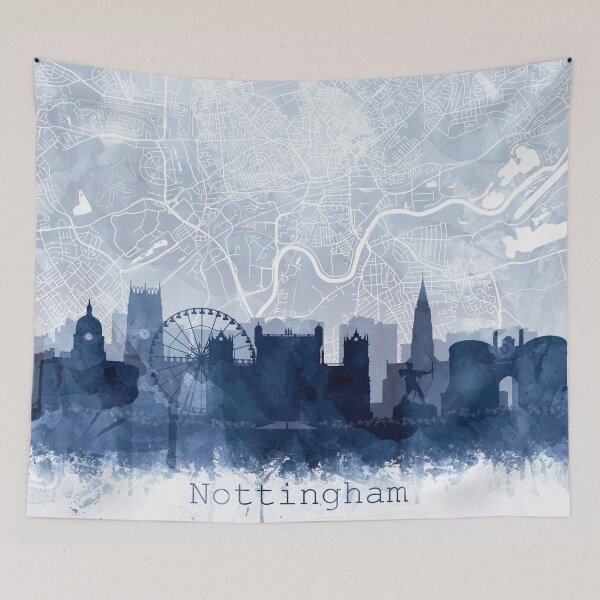 Item preview, Nottingham Skyline & Map Watercolor Navy Blue, Print by Zouzounio Art designed and sold by zouzounioart.