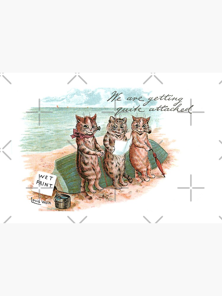 Vintage mounted coloured coloured Louis Wain cat print - cricket