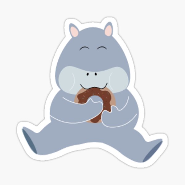 Cute Little Hippo, Lattes and Donuts, Pink and Blue Illustration