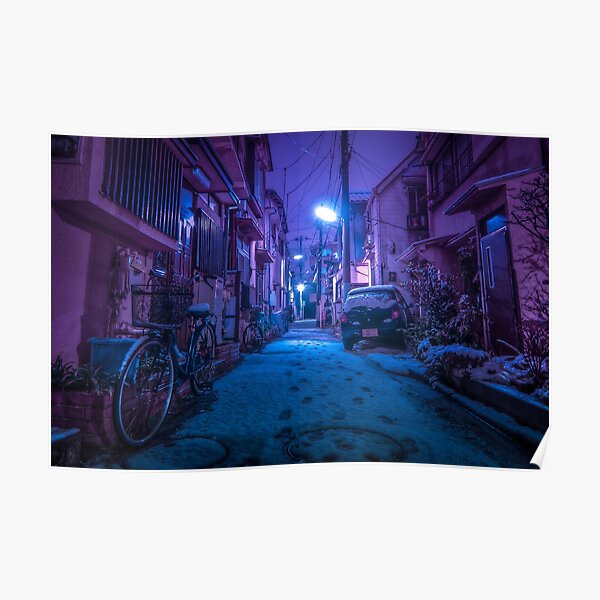 Snow covered Japanese street Poster