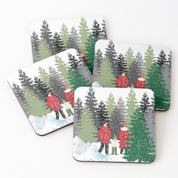 Item preview, Family looking at pine trees in a winter snow storm designed and sold by Cora Gregory.