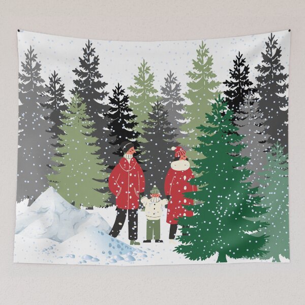 Item preview, Family looking at pine trees in a winter snow storm designed and sold by Cora Gregory.