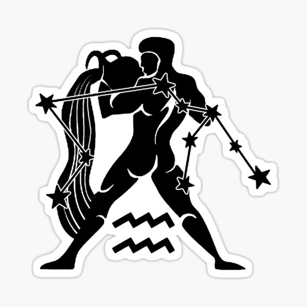 "Aquarius Zodiac Astrology Symbol with Constellation and Water Bearer Design (Black on White